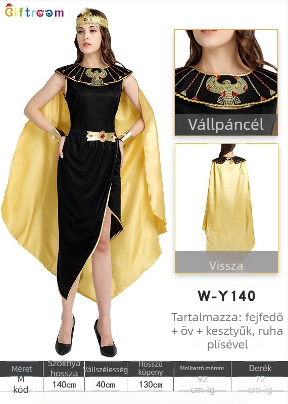 Cosplay jelmez: Egyiptomi fáraónő jelmez köpeny a színpadi előadásokhoz – kötött anyag spandexszel