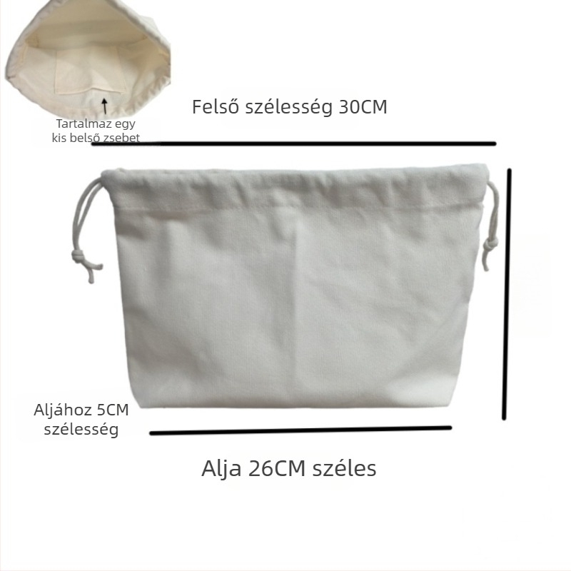 Vászonból készült kocka alakú húzózsinóros táska belső zsebbel — sokoldalú rendező utazáshoz, sminkhez és asztali tároláshoz