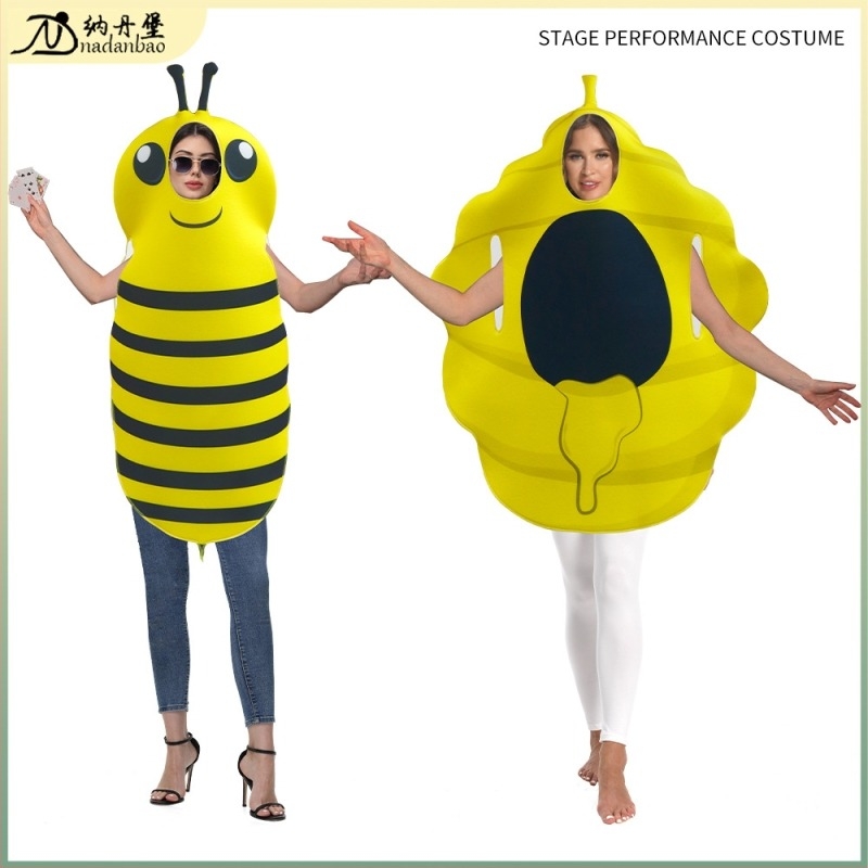 Halloween darázs cosplay jelmez – szivacsszövet, méhsejt mintás digitális nyomtatás, uniszex színpadi kellék, őszi 2025