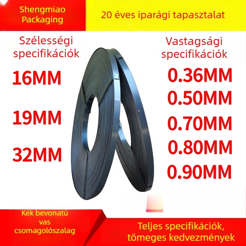 16 mm acél kötözőszalag, 19 mm kék temperált szalag, 32 mm acél kötözőszalag