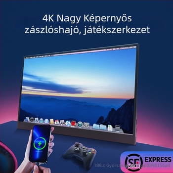 Hordozható IPS monitor 1080p felbontással, 16:9 arány, USB/HDMI interfész, 15W teljesítmény