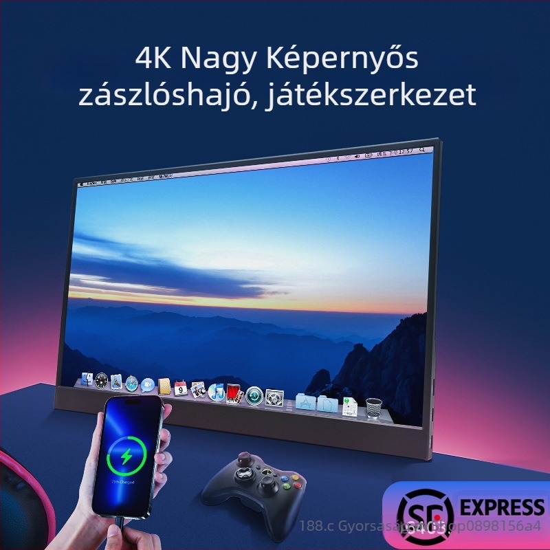 Hordozható IPS monitor 1080p felbontással, 16:9 arány, USB/HDMI interfész, 15W teljesítmény