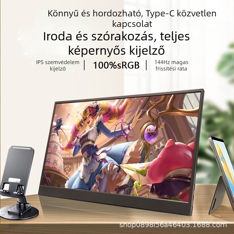 Hordozható IPS monitor 1080p felbontással, 16:9 arány, USB/HDMI interfész, 15W teljesítmény