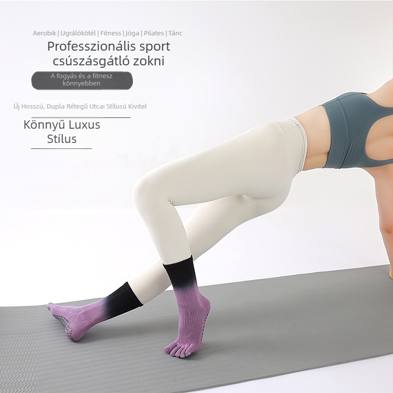 Középhosszú Pilates zokni szilikon fogóval a lábujjaknál, csúszásmentes jóga zokni nőknek