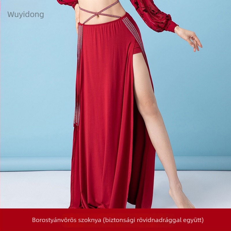Fashion Huayu belly dance ruhaszett kristályokkal, hosszú hasítékos ruhaszett nőknek – modal anyag (50–70% modal), cikkszám 1264, 2025 nyár