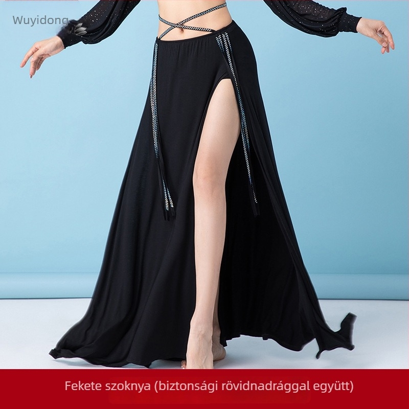 Fashion Huayu belly dance ruhaszett kristályokkal, hosszú hasítékos ruhaszett nőknek – modal anyag (50–70% modal), cikkszám 1264, 2025 nyár