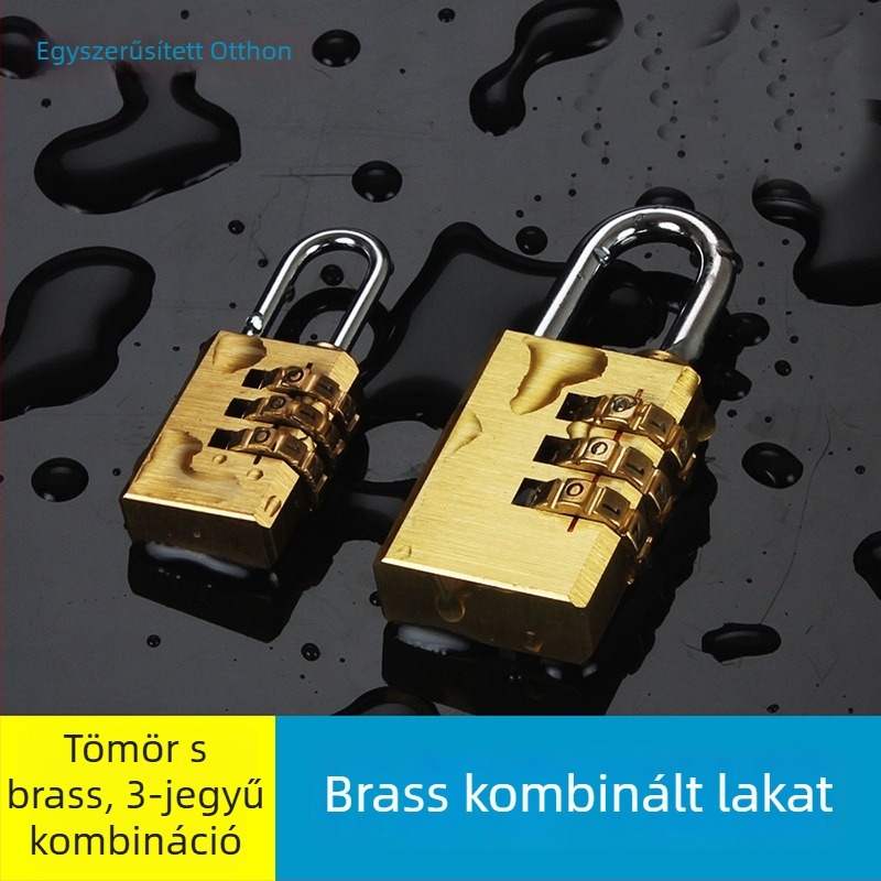 Digitális 3-kerékes zár, réz, Gurui kis háromjegyű modell, a rúd vastagsága 3 mm, a rúdak közötti távolság 21 mm