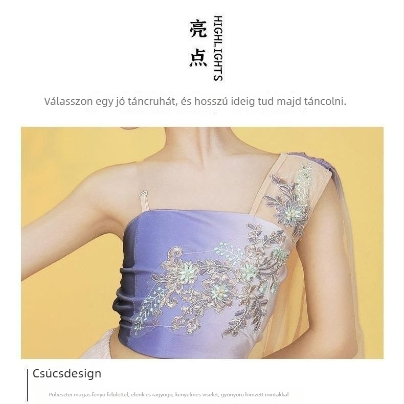 Dai etnikai táncruha gyerekeknek halcsont-farkú szoknyával – Chenille anyag, fő anyag Spandex, fő anyag tartalma <30%, tavasz 2025, galléros címke