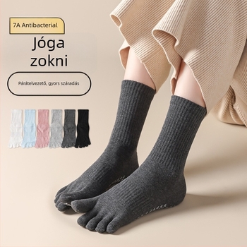 Női őszi jóga zokni – csúszásmentes, nedvszívó, ötujjas dizájn, fésült pamut, középmagas hossz