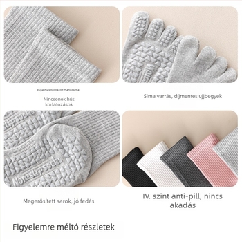 Női őszi jóga zokni – csúszásmentes, nedvszívó, ötujjas dizájn, fésült pamut, középmagas hossz