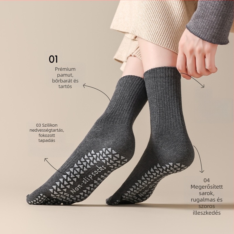 Női őszi jóga zokni – csúszásmentes, nedvszívó, ötujjas dizájn, fésült pamut, középmagas hossz