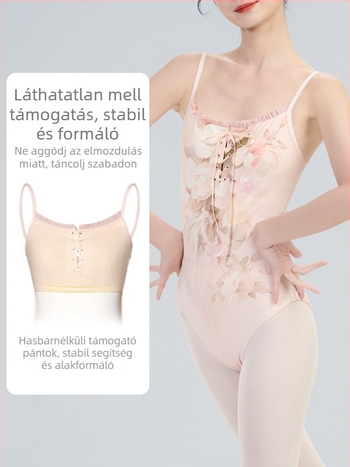 Felnőtt nők balett-leotár készlet – nejlon anyag spandex béléssel, nyári verzió, virágos mintázat, alkalmas balettre és színpadra