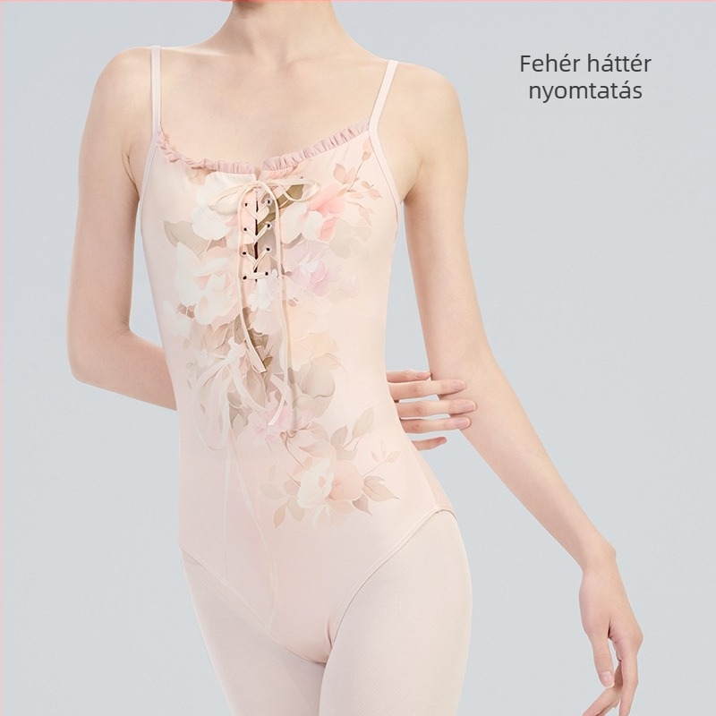 Felnőtt nők balett-leotár készlet – nejlon anyag spandex béléssel, nyári verzió, virágos mintázat, alkalmas balettre és színpadra