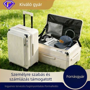 Oldalsó nyitású utazótáska, nagy kapacitású, bővíthető, öt kerékkel, merev héj, jelszavas zár diáknak