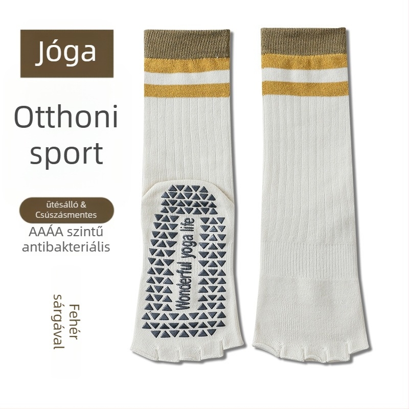 Női hosszú jóga ötujjas zokni, csúszásmentes, nyitott lábujjakkal, pamut, magas cső, izzadás- és szagtalanítás