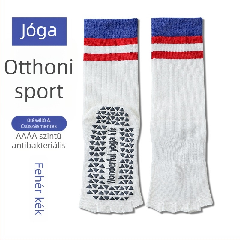 Női hosszú jóga ötujjas zokni, csúszásmentes, nyitott lábujjakkal, pamut, magas cső, izzadás- és szagtalanítás