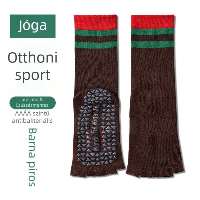 Női hosszú jóga ötujjas zokni, csúszásmentes, nyitott lábujjakkal, pamut, magas cső, izzadás- és szagtalanítás