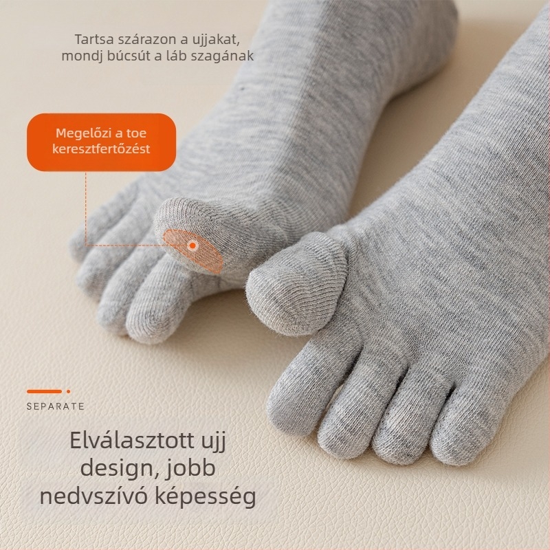 Női ötujjú zokni középmagas hosszúságú — antibakteriális, nedvszívó, szagtalanító; Mintázat: egyszínű; Anyag: pamut 50–70%; Szövés: egynyomó tű; Cérnaszám: 200N