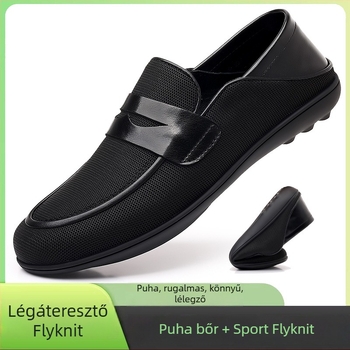 Férfi lélegző, casual bőr mokaszín, gumis talppal, hálós bélés, kerek orr, alacsony kivágás, 2025 tavasz