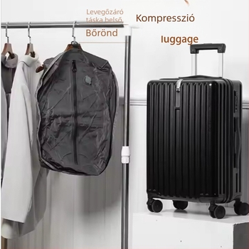 Vákuumkompressziós bőrönd kivehető légmentesen záródó táskával, 56–75 L kapacitás, kemény PC héj, TSA zár, vízálló