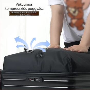 Vákuumkompressziós bőrönd kivehető légmentesen záródó táskával, 56–75 L kapacitás, kemény PC héj, TSA zár, vízálló