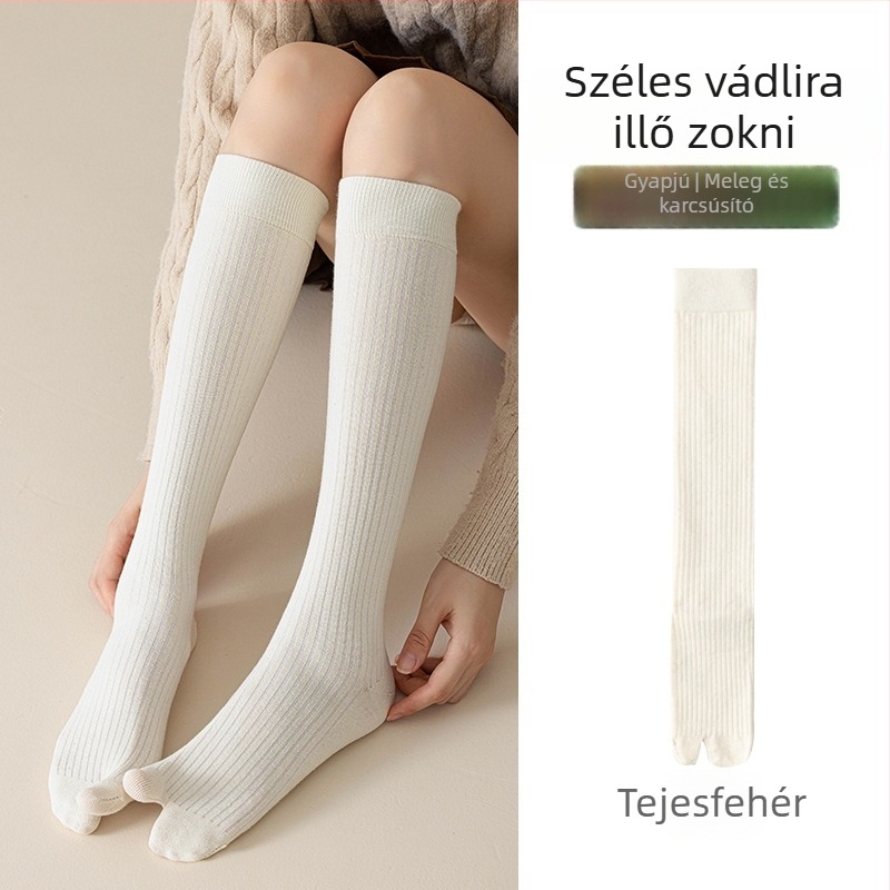 Női gyapjú zokni a lábszárig, osztott ujjal, meleg, dupla tűvel kötött