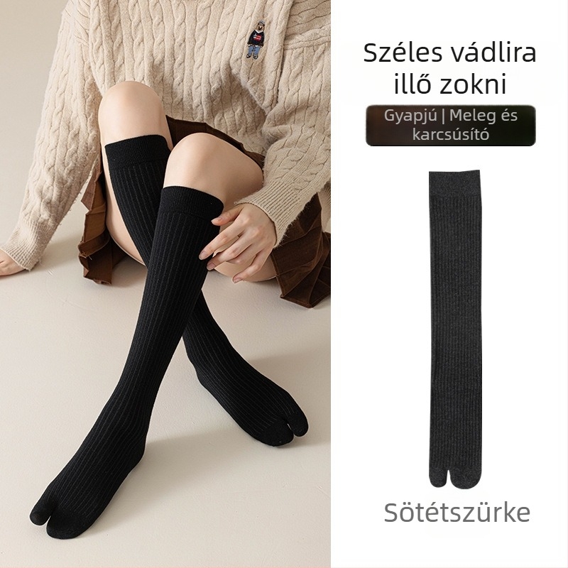 Női gyapjú zokni a lábszárig, osztott ujjal, meleg, dupla tűvel kötött