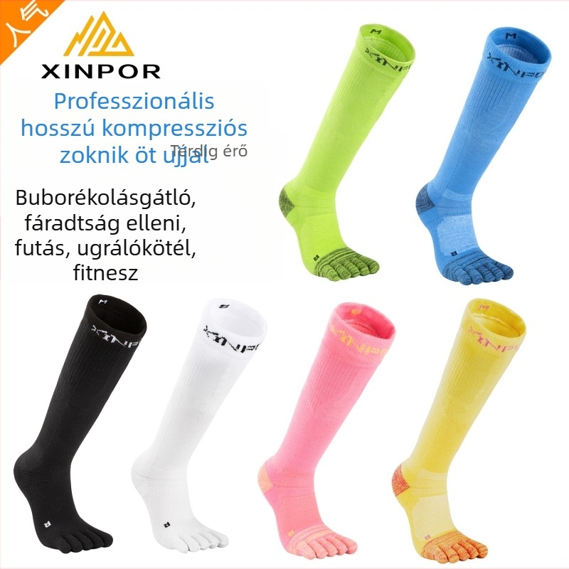 XINPOR vádlit érő hosszú kompressziós zokni ötujjú, futáshoz, maratonhoz, túrázáshoz, hegymászáshoz és kerékpározáshoz