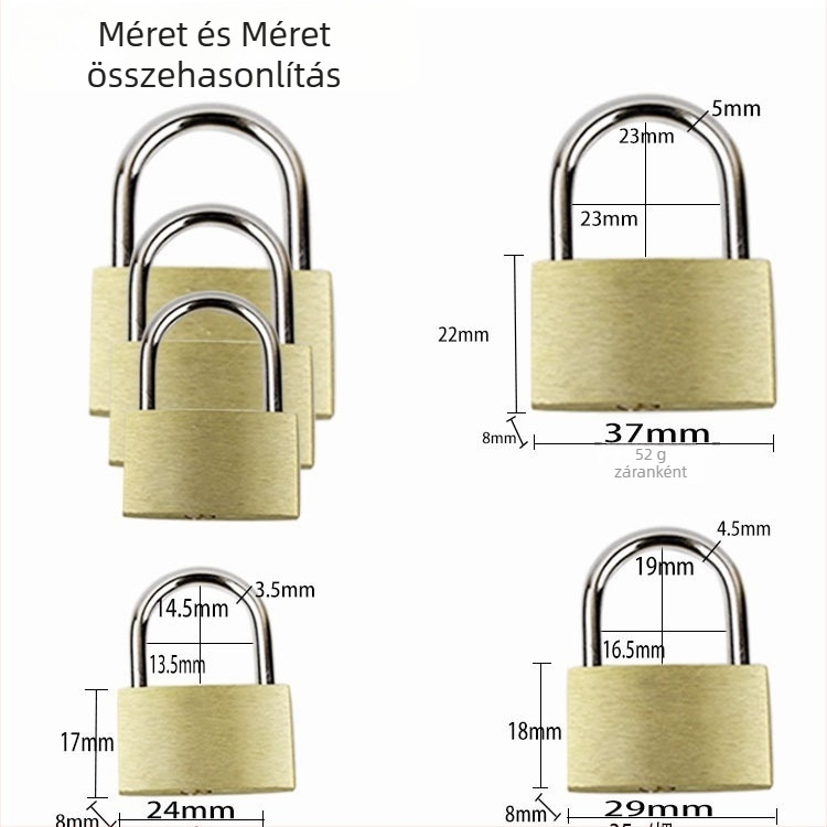 BTS-801 Rézből készült lakat utazótáskákhoz, szekrényekhez és fiókokhoz – 3 kulcsos készlet