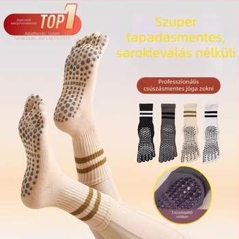 Ötujjas jóga zokni, 100% pamut, csúszásmentes, izzadságelnyelő, középhosszú nőknek