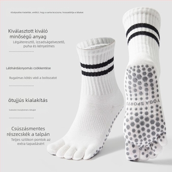 Ötujjas jóga zokni, 100% pamut, csúszásmentes, izzadságelnyelő, középhosszú nőknek