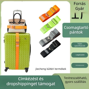 Poggyász pánt metszett háromszög csattal, rugalmas keresztszalag, poliészter, lopás elleni védelem és bővíthető