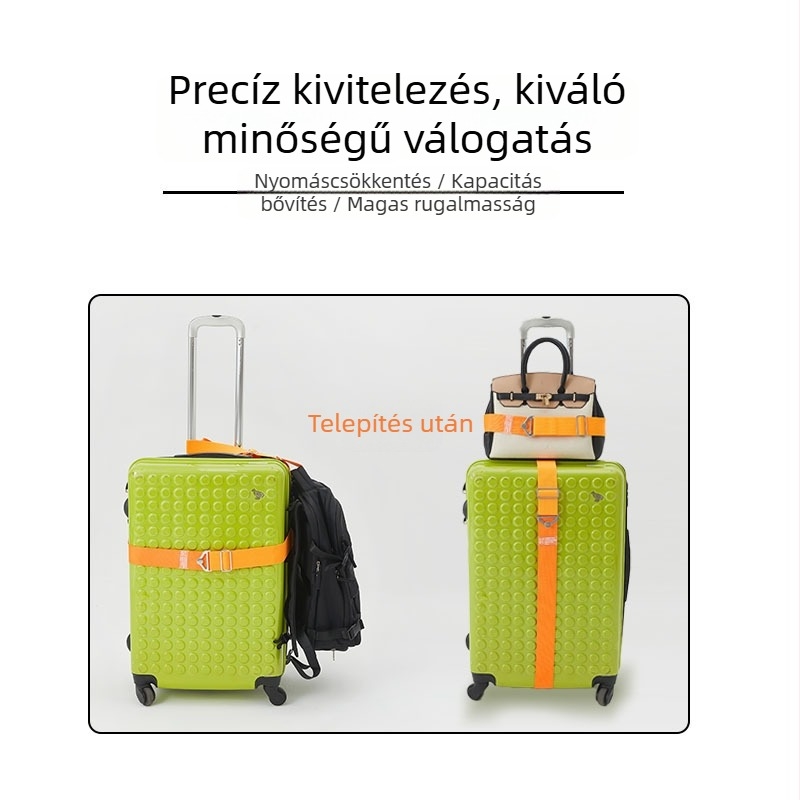 Poggyász pánt metszett háromszög csattal, rugalmas keresztszalag, poliészter, lopás elleni védelem és bővíthető