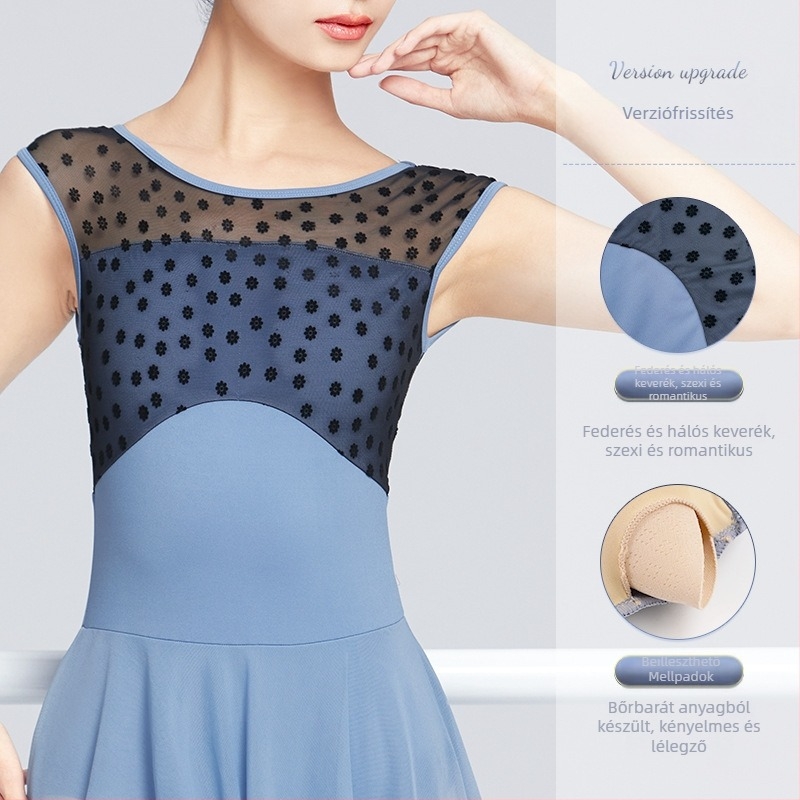 Flórás nylon balett gyakorló bodysuit felnőtt nőknek – modern táncruha (75% nylon)