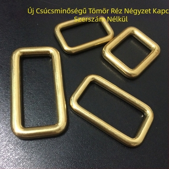 Sárgarézből készült varrat nélküli négyszögletes csat, csatlakozó gyűrűvel, bőrdíszművekhez — kézzel készített poggyász-hardver kiegészítők