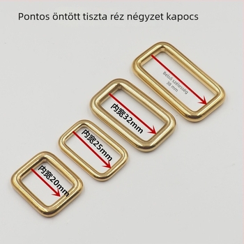 Sárgarézből készült varrat nélküli négyszögletes csat, csatlakozó gyűrűvel, bőrdíszművekhez — kézzel készített poggyász-hardver kiegészítők