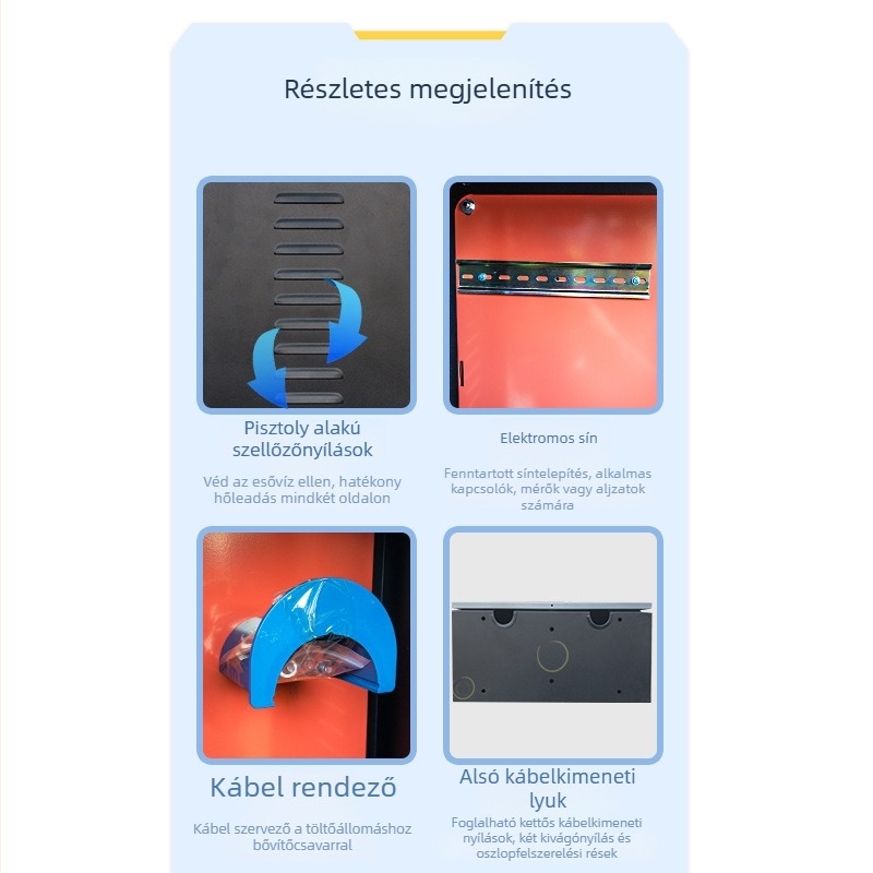 EV töltőoszlop védődoboz beltéri/kültéri oszlopos telepítéshez – 3 áramkör, 3 kapcsolósor, hidegen hengerelt acél burkolat, védelmi szint 43, névleges áram 21 A