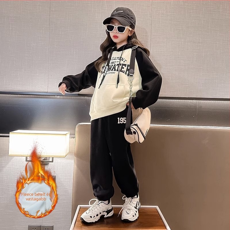 Két részes gyerekruha kapucnis pulóverrel, hosszú ujjú, Milk Silk poliészter 95.5%, koreai stílus, téli, tavaszi és őszi szezonokra