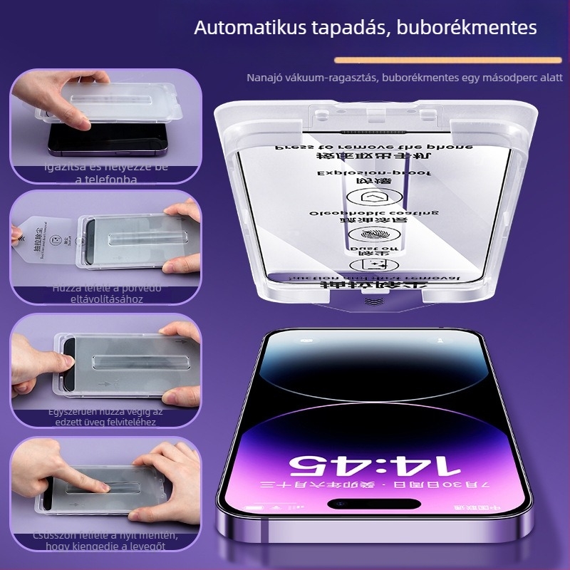 iPhone 13 Pro Max kijelzővédő üveg, edzett üveg, előre membrán, HD, anti-ujjlenyomat, teljes képernyő