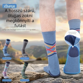 XINPOR Ötujjú zoknik törölközőtalppal, gyors száradás, csúszásmentes, Coolmax anyagú, futáshoz, túrázáshoz, kosárlabdához