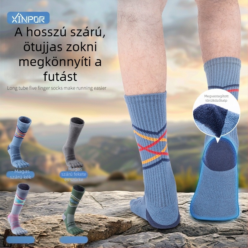 XINPOR Ötujjú zoknik törölközőtalppal, gyors száradás, csúszásmentes, Coolmax anyagú, futáshoz, túrázáshoz, kosárlabdához