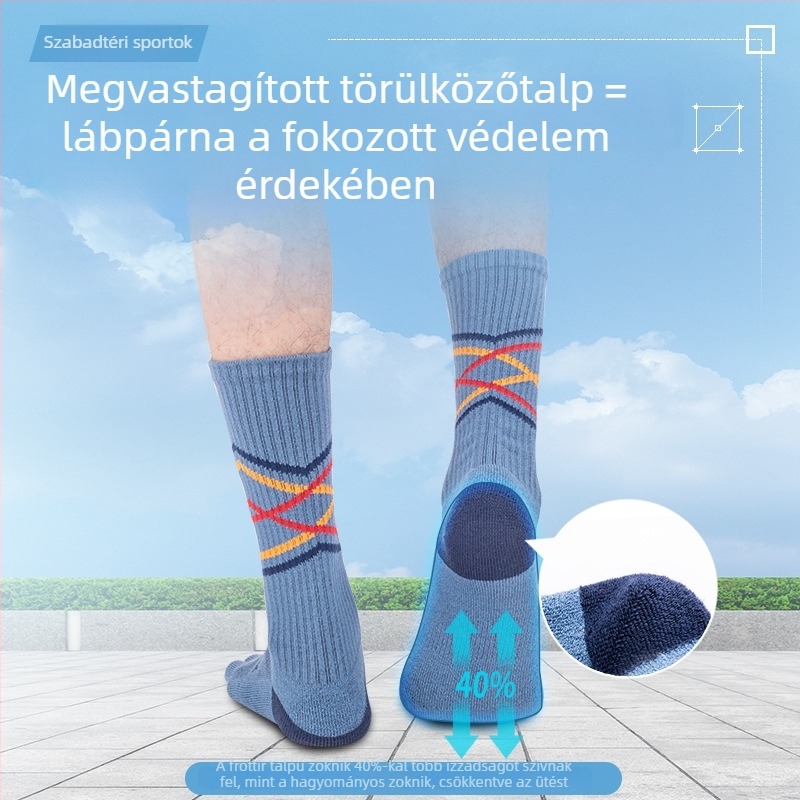 XINPOR Ötujjú zoknik törölközőtalppal, gyors száradás, csúszásmentes, Coolmax anyagú, futáshoz, túrázáshoz, kosárlabdához