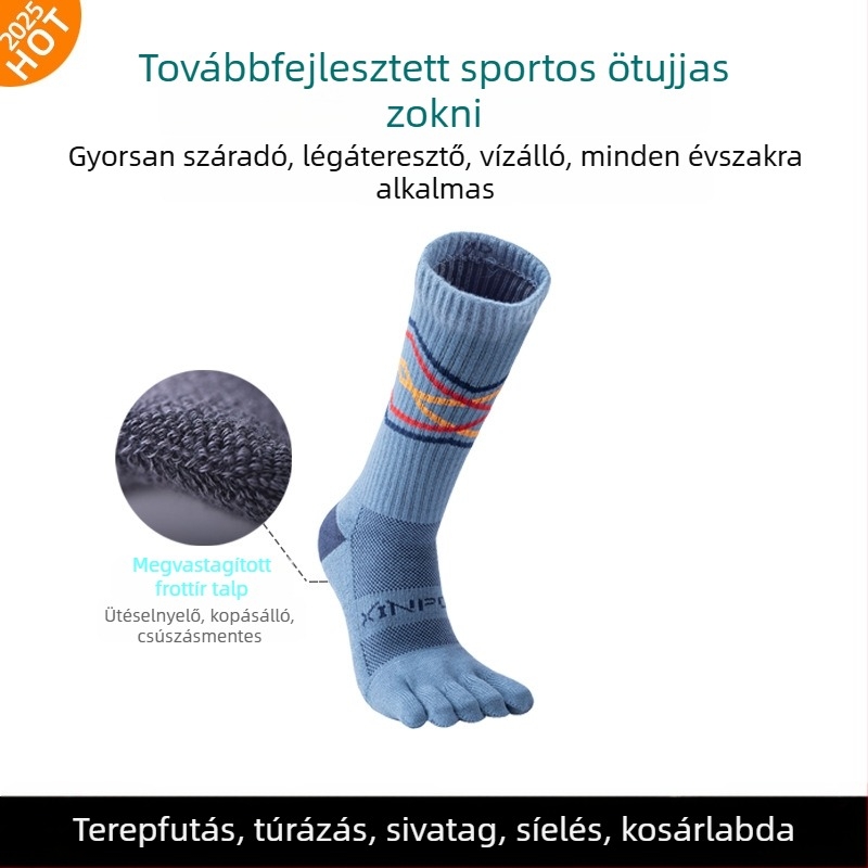 XINPOR Ötujjú zoknik törölközőtalppal, gyors száradás, csúszásmentes, Coolmax anyagú, futáshoz, túrázáshoz, kosárlabdához