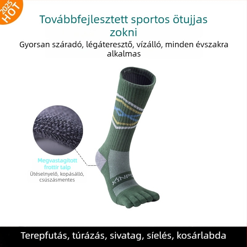 XINPOR Ötujjú zoknik törölközőtalppal, gyors száradás, csúszásmentes, Coolmax anyagú, futáshoz, túrázáshoz, kosárlabdához