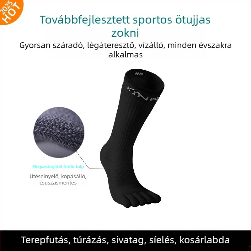 XINPOR Ötujjú zoknik törölközőtalppal, gyors száradás, csúszásmentes, Coolmax anyagú, futáshoz, túrázáshoz, kosárlabdához