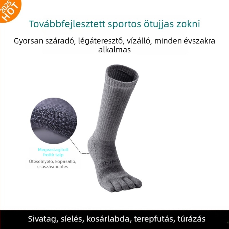 XINPOR Ötujjú zoknik törölközőtalppal, gyors száradás, csúszásmentes, Coolmax anyagú, futáshoz, túrázáshoz, kosárlabdához