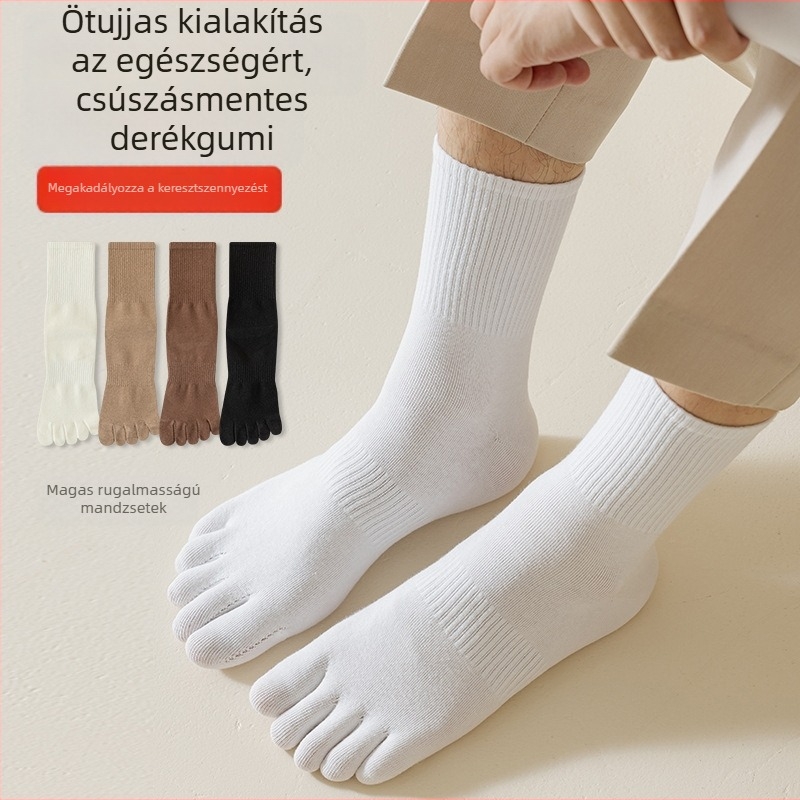 Ötujjas pamut sportzokni férfiaknak, középmagas szárú, nedvességfelszívó