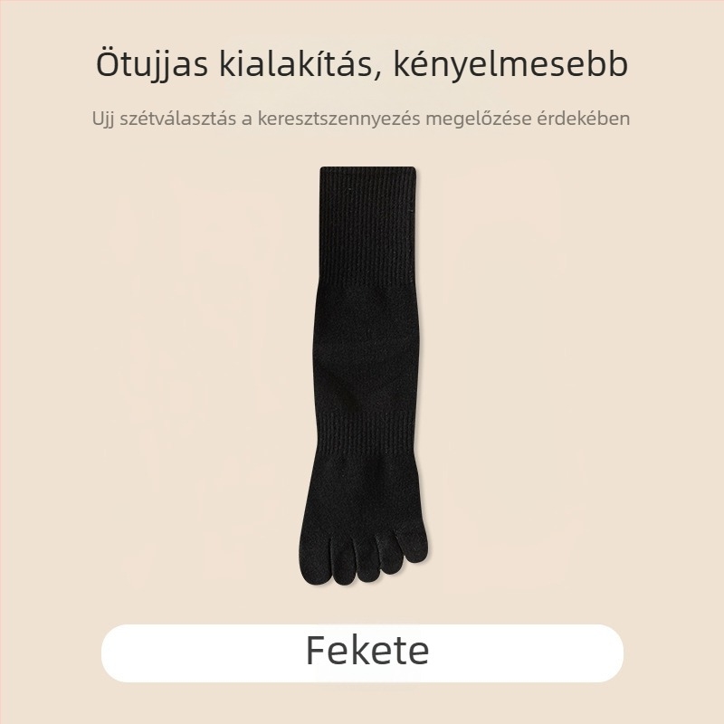 Ötujjas pamut sportzokni férfiaknak, középmagas szárú, nedvességfelszívó