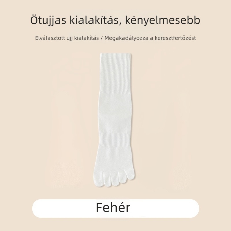 Ötujjas pamut sportzokni férfiaknak, középmagas szárú, nedvességfelszívó