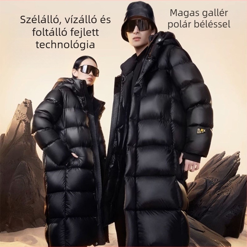Black Gold tollal töltött dzseki nőknek és férfiaknak, hosszú fazon, 2025 téli modell, térd fölé érő hossz, vastag, páros stílus